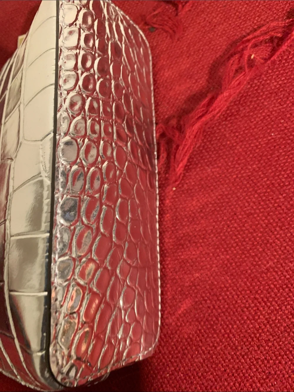 Michael Kors Metallic Silver Croc-Embossed Cosmetic Case